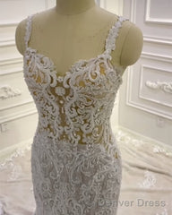 Lace Embroider Wedding Dress Mermaid Sweetheart Spaghetti Straps