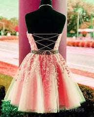 Lace Embroidery Halter Tulle Homecoming Dresses Cross Back
