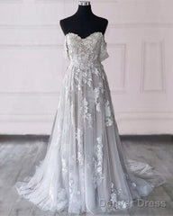 Lace Embroidery Off The Shoulder Boho Tulle Wedding Dress