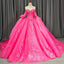 Lace Hot Pink Sequins Ball Gown Quinceaera Dress