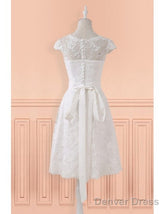 Lace Short Belt Cap Sleeve Wedding Reception Dress For Mature Brides
