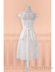 Lace Short Belt Cap Sleeve Wedding Reception Dress For Mature Brides