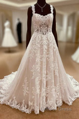 Lace Sweetheart Straps A-Line Long Bridal Gown