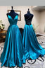 Lace up Back Blue Prom Dresses Long vestido de noite