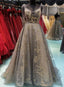 Lace V Neck A Line Long Customize Floor Length Prom Dress, Formal Dresses