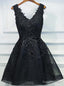 Lace V Neckline Short Black Lace Prom Dress, Black Homecoming Dresses