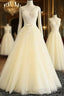 Lace Wedding Dress, Lovely Light Champagne Tulle Long Lace Prom Dresses