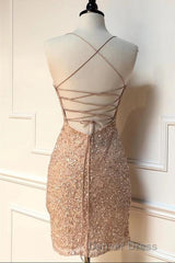 Sparkle Straps Tight Peach Sequins Short Homecoming Dresses