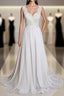 Latest Long A-line V-neck Lace Chiffon Wedding Dresses