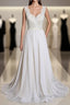 Latest Long A Line V Neck Lace Chiffon Wedding Dresses