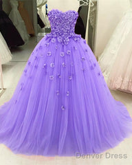 Lavender 3D Flowers Sweetheart Ball Gown Dresses
