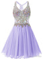 Lavender Chiffon V-neck Homecoming Dress
