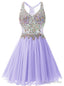 Lavender Chiffon V Neck Homecoming Dresses