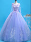 Lavender Flowers Round Neckline Prom Dresses, Sweet 16 Gowns
