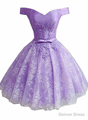 Lavender Lace and Satin Sweetheart Homecoming Dress, Lavender Short Prom Dress