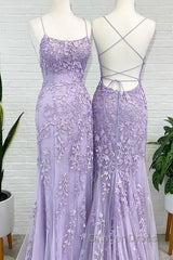 Lavender Lace Corset Prom Dresses Mermaid Scoop Evening Dresses With Beading