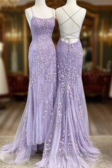 Lavender Lace Corset Prom Dresses Mermaid Scoop Evening Dresses With Beading