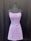 Lavender Lace Short Homecoming Dresses,Backless Hoco Dress