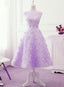 Lavender Lace Tea Length Wedding Party Dress, Vintage Style Homecoming Dress