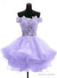 Lavender Off Shoulder Lace Sweetheart Homecoming Dress, Light Purple Prom Dresses