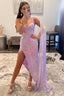 Lavender One Shoulder Sequin Corset Prom Dress with Slit Prom Dresses