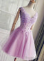 Lavender Short Lovely Floral And Applique Homecoming Dress, Charming Prom Dresses