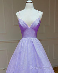 Lavender Sparkly Prom Dresses V Neck Ball Gown