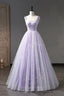 Lavender Tulle Straps Floor Length Prom Dress, Lavender A Line Prom Dresses