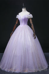 Lavender Tulle Sweetheart Off Shoulder Formal Dress, Long Party Dress Prom Dress