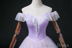 Lavender Tulle Sweetheart Off Shoulder Formal Dress, Long Party Dress Prom Dress