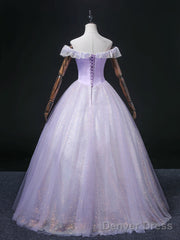 Lavender Tulle Sweetheart Off Shoulder Formal Dress, Long Party Dress Prom Dress