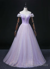 Lavender Tulle Sweetheart Off Shoulder Formal Dress, Long Party Dress Prom Dress