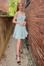 Light Blue A Line Backless Sequins Homecoming Dresses
