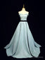 Light Blue A Line Long Prom Dress, Blue Prom Dresses