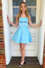 Light Blue A Line Simple Homecoming Dresses