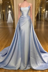 Light Blue A-line Sleeveless Graduation Dresses Long Fabulous Prom Dresses