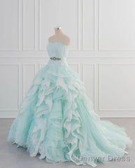Light Blue A-Line Strapless Tulle Lace Long Prom Dress Vintage Wedding Dress