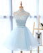 Light Blue Applique Short Prom Dress, Blue Homecoming Dresses