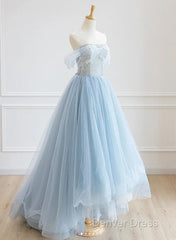 Light Blue High Low Tulle Sweetheart Prom Dresses, Light Blue Homecoming Dresses