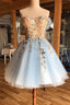 Light Blue Homecoming Dress Floral Applique Graduation Dresses