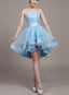 Light Blue Lace And Organza High Low Dress, High Low Prom Dress, Cute Teen Dresses