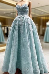 Light Blue Lace High Low Hem Dresses