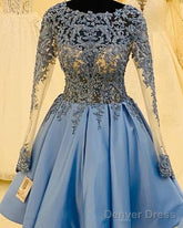 Light Blue Lace Long Sleeve Homecoming Dress