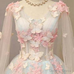 Light Blue Long Formal Dress Party Dresses, Unique Blue Prom Dress Gown