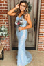 Light Blue Mermaid Sequins Long Prom Dresses