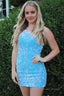 Light Blue One Shoulder Sequins Homecoming Dresses