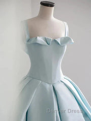 Light Blue Satin Long Ball Gown Quinceanera Dresses Princess Dresses Prom Dresses