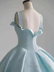 Light Blue Satin Long Ball Gown Quinceanera Dresses Princess Dresses Prom Dresses