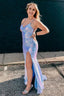 Light Blue Sequins Mermaid Prom Dresses with Slit