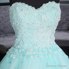 Light Blue Sweetheart Lace Applique High Low Party Dress, Blue Homecoming Dress